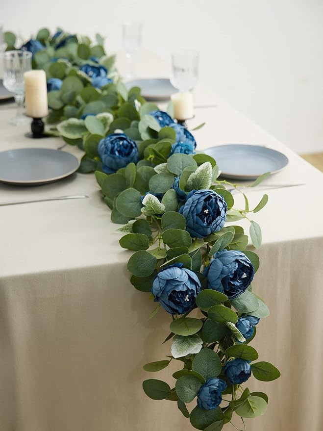 MISSPIN 2pcs Artificial Flowers Garland Eucalyptus Garland Vintage Fake Flower Peony Rose Vine Greenery Decorative Wall Hanging Plant for Wedding Arch Door Arrangement Party Decor