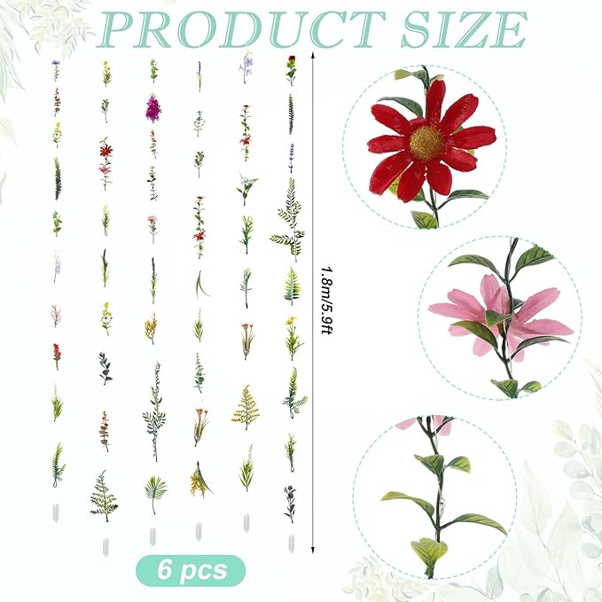 Suncalla 6 Pack 35.4ft Fake Flower Garland Backdrop with LED Lights Hanging Wildflower Floral Vine Decorations for Wedding Bridal Shower Birthday Baby Shower Party Backdrop(Fresh,Multicolor)