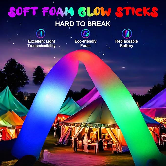 HONLYNE 100 PCS Foam Glow Sticks, Bulk Glow Sticks with 3 Modes Colorful Flashing, LED Light Sticks, Glow in Dark Party Supplies for Wedding, Raves, Birthday, Christmas, New Year