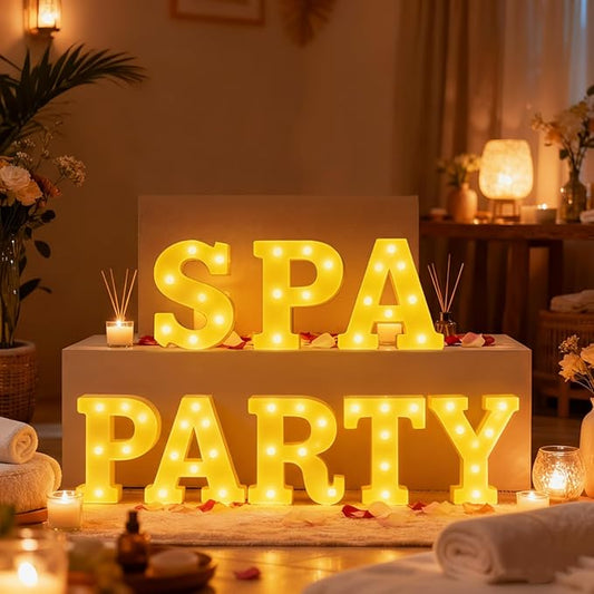 Honoson 8 Pcs Spa Party Decorations Lights up Sign 6.42 Inch Spa Theme LED Neon Sign Marquee Lights Supplies for Women Girls Day Makeup Sleepovers Slumber Birthday Party Decor