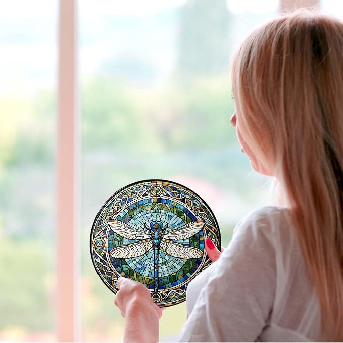Dragonfly Stained Glass Window Hanging Sun Catcher Dragonfly Gifts for Women Wall Decor Handmade Sun Catcher Decoration for Garden Home Housewarming Gifts