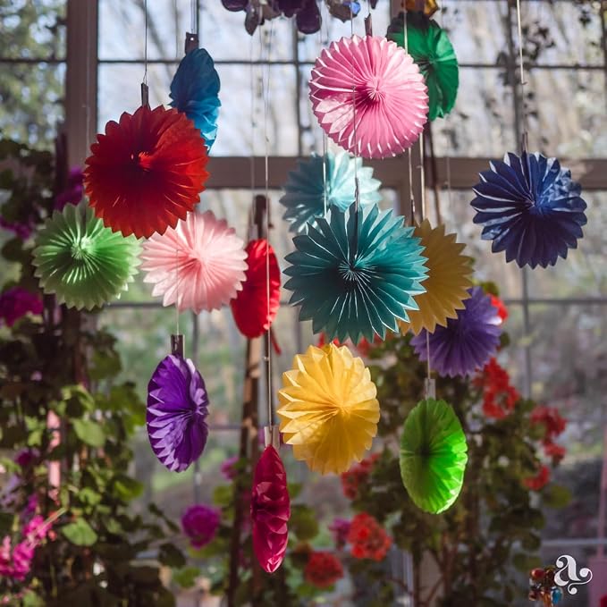 Colorful Paper Fans - Rainbow Party Decorations - Happy Birthday Decorations for Women, Men and Kids - Reusable Fiesta Party Decor by Avoseta (20 Piece Set, Assorted Sizes, Multicolor)