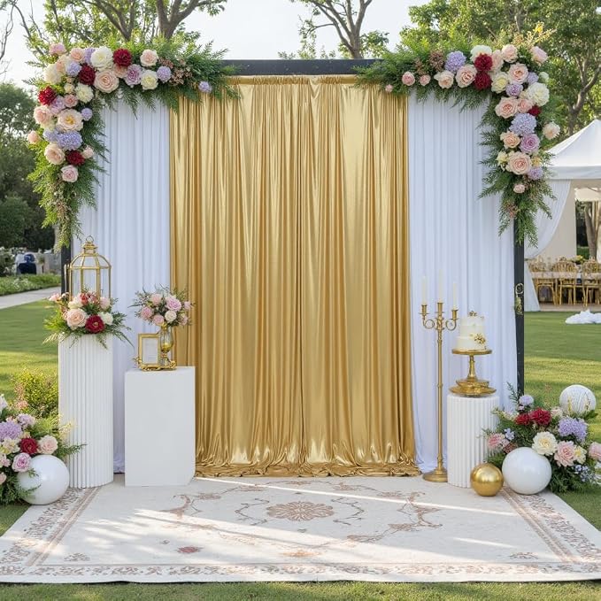 40x12ft Glitter Gold Backdrop Curtains, Sequin Curtains Wrinkle Free Polyester Drapes, Shimmer Back Drop Curtains for Parties Banquet Wedding Birthday Photography Background, 8 Panels 5x12ft