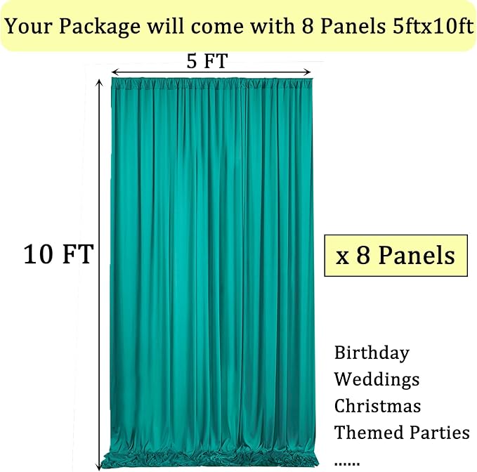 40ftx10ft Wrinkle Free Turquoise Backdrop Curtains for Parties, Thick Polyester Teal Photo Backdrop Drape 8 Panels for Wedding Birthday Photography Background Backdrop Stand