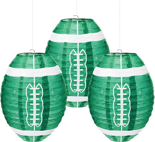 Mudder 12 Pieces 12 Inches Football Paper Lanterns Sports Fan Party Decor Football Hanging Decoration Sports Ball Lantern for Birthday Game Day Tailgates Stadium Party Supply (Green & White)