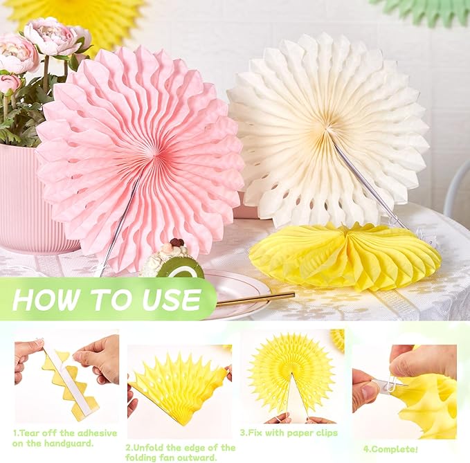 Paper Jazz 11pcs Pastel Paper Fans, Soft Colorful Party Decorations for Spring, Fairy, Tea Party, Birthday Hanging Paper Flowers for Wedding, Baby Shower, Garden Decor