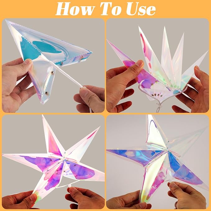SUNBEAUTY 14 Inch 5 - Pointed Iridescent Christmas Lights Moravian Star 3D Christmas Party Decor Hanging for Wedding Birthday Showers Home Evening Party Window Decoration