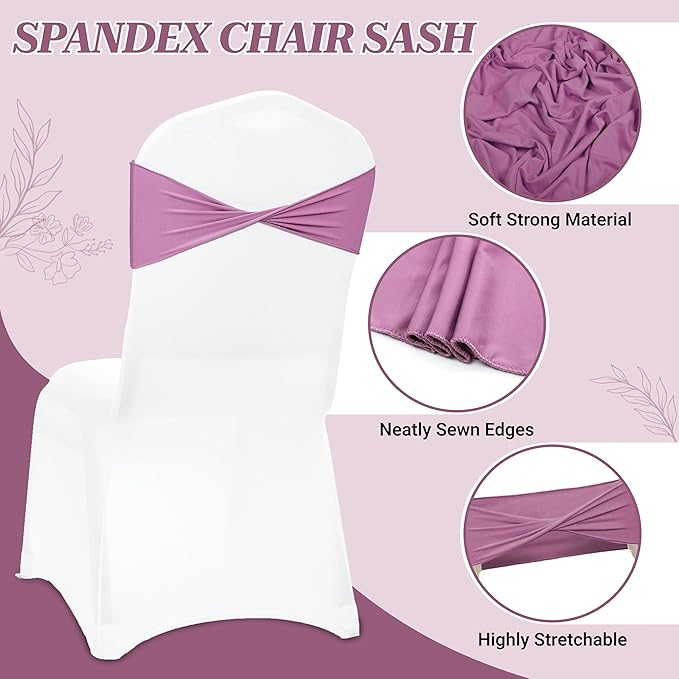 MDS Pack of 25 Spandex Chair Sashes Bows Elastic Stretch Dining Chair Bands Ties Without Slider Buckle Universal fits for Wedding Baby Shower Birthday Party Banquet Event Decoration - Dusty Pink