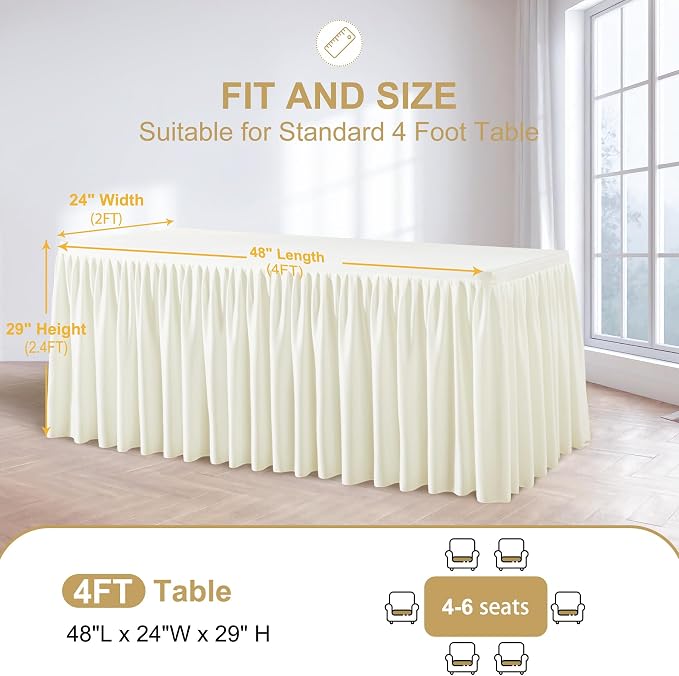 Wish Care 2 Pack Cream Rectangle Table Clothes for 4 Foot Tables, Polyester Fitted Tablecloths 4ft Stretch Table Cover for Wedding, Birthday, Parties, Trade Show, Craft Show
