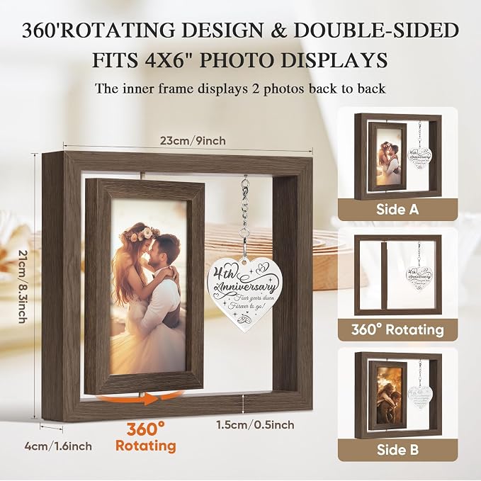 4 Year Anniversary Picture Frame Gifts for Him Her Couple Men Women Husband Wife Boyfriend Girlfriend, 4th Anniversary Wood Gift, Best 4 Year Anniversary Wedding Gift, Four Year Fourth Anniversary