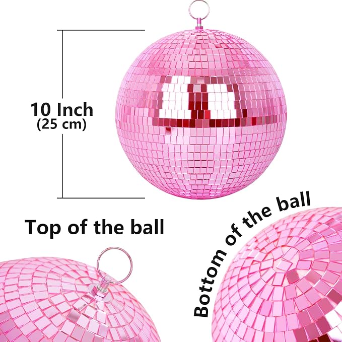 Mirror Ball, MUZTOP 10 Inch Disco Ball with Hanging Ring, Light Mirror Ball for Disco Parties DJ Stage Wedding Christmas Home Decor, Pink