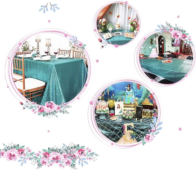 Juya Delight 60" x 102" Teal Rectangle Sequin Tablecloth for Party Dinner Banquet Festival Wedding Anniversary Exhibition Dessert Table