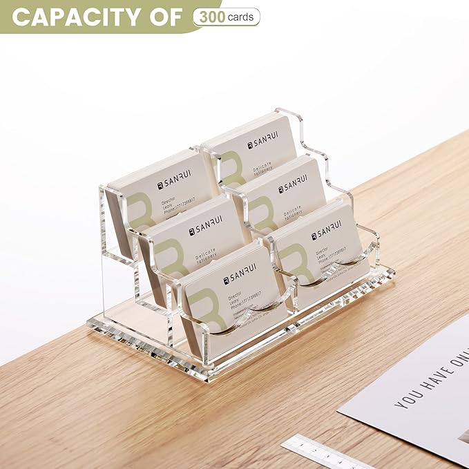 YUXUN Acrylic Business Card Holder Desk-3 Tier 6 Slot, 3.5"×2" Multiple Business Card Holder for Women Men, Business Card Display Stand, Desk Organiser Name Card Holders for Exhibition, Home, Office