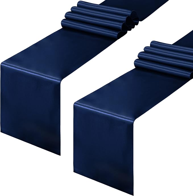 Horbaunal 2 Pack Navy Blue Satin Table Runner 12 x 108 Inch, Smooth Table Runners for Wedding Banquets Birthday Party