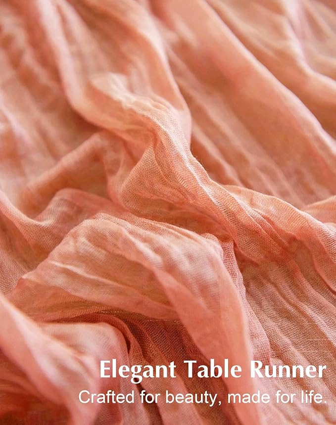 Coral Cheesecloth Table Runner 21x120 Inch Gauze Table Runners Reusable Polyester 10ft Boho Rustic Cheese Cloth Table Runner for Wedding Party Baby Shower Birthday