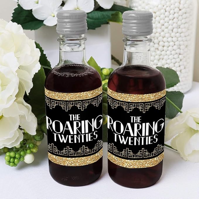 Big Dot of Happiness Roaring 20's - Mini Wine and Champagne Bottle Label Stickers - 1920s Art Deco Jazz Party Favor Gift for Women and Men - Set of 16