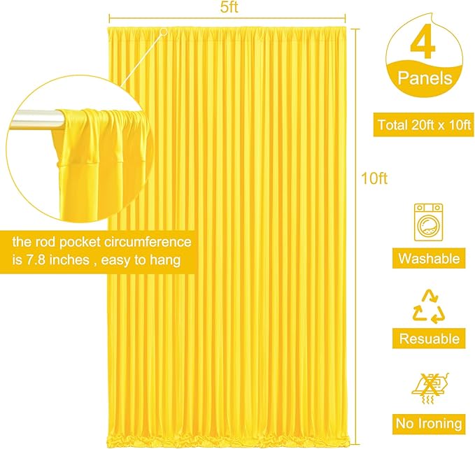20ft x 10ft Yellow Backdrop Curtain for Parties Yellow Wrinkle Free Backdrop Drapes Panels for Birthday Party Baby Shower Wedding Photo Photography Polyester Fabric Background Decoration