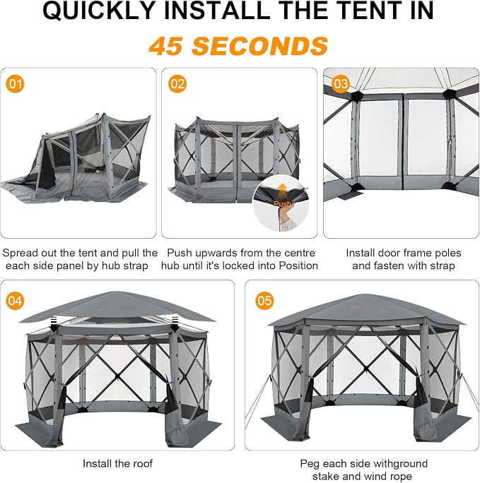 COBIZI 12x12 FT Pop Up Canopy Stargazing Tent, Gazebos On Clearance with Removable Roof,Instant Screened in Gazebo, Screen Tents Portable carpas para Patio for Outdoor Camping,Backyard, Garden, Gray