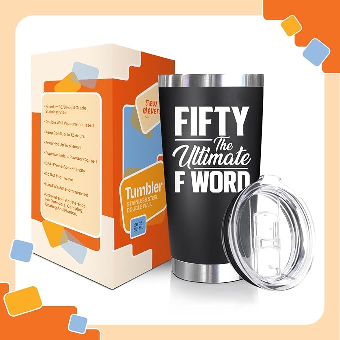 NewEleven 50th Birthday Gifts For Men Women - 1975 50th Birthday Decorations For Men Women - Gifts For Women Turning 50-50 Year Old Gift Woman, Mom, Dad, Wife, Husband - 20 Oz Tumbler