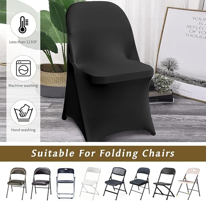 10 Pcs Black Folding Chair Cover Washable Removable Universal Fitted Chair Cover Protector for Wedding Party Banquet Holidays Celebration Decoration Chair Covers