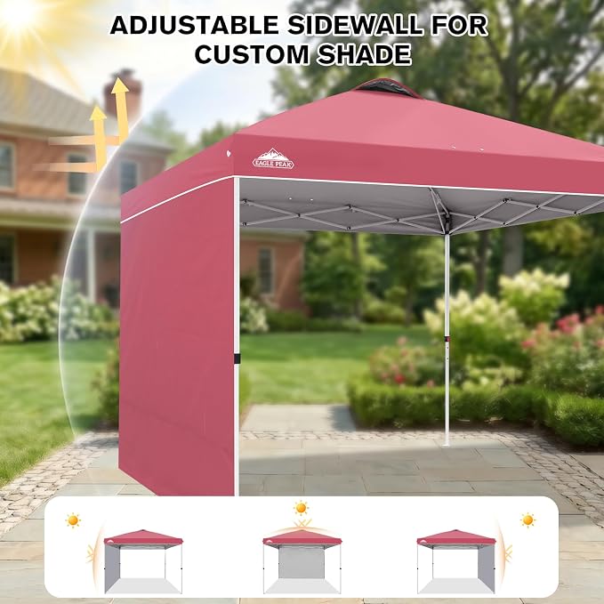 EAGLE PEAK Commercial Canopy 10x10 Pop Up Canopy Tent with 1 Sidewall, Easy Setup Heavy Duty Instant Event Shelter for Vendors & Markets, Outdoor Sun Shade, Peach Pink