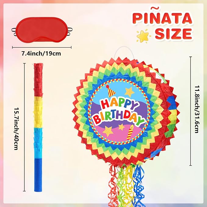 WERNNSAI Happy Birthday Piñata - Happy Birthday Party Games for Kids Birthday-themed Party Supplies Sunflower Party Decorations Mexican Color Design Sunshine Decor Favors with Stick & Blindfold