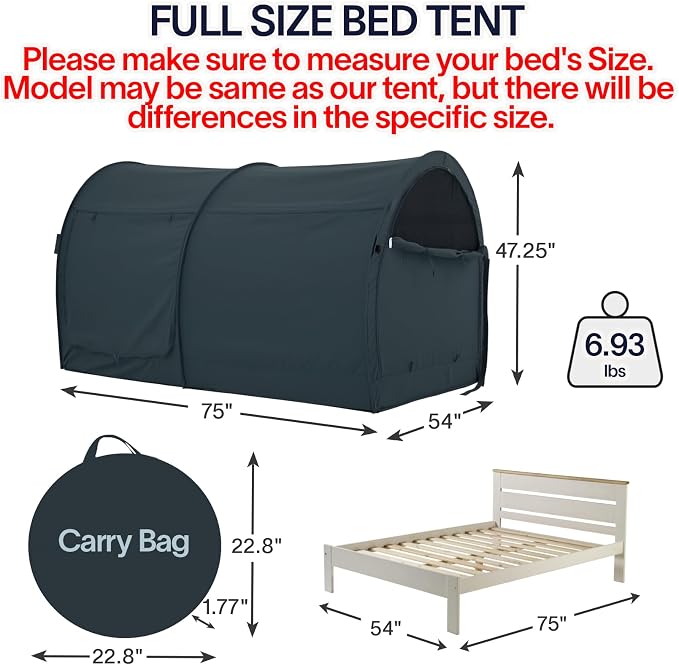 LEEDOR® Bed Tent Dream Tent Bed Canopy Shelter Cabin Sleeping Tent Indoor Pop Up Privacy Warm Breathable Mosquito Mesh Twin/Full/Queen for Kids and Adult (Mattress Not Included)
