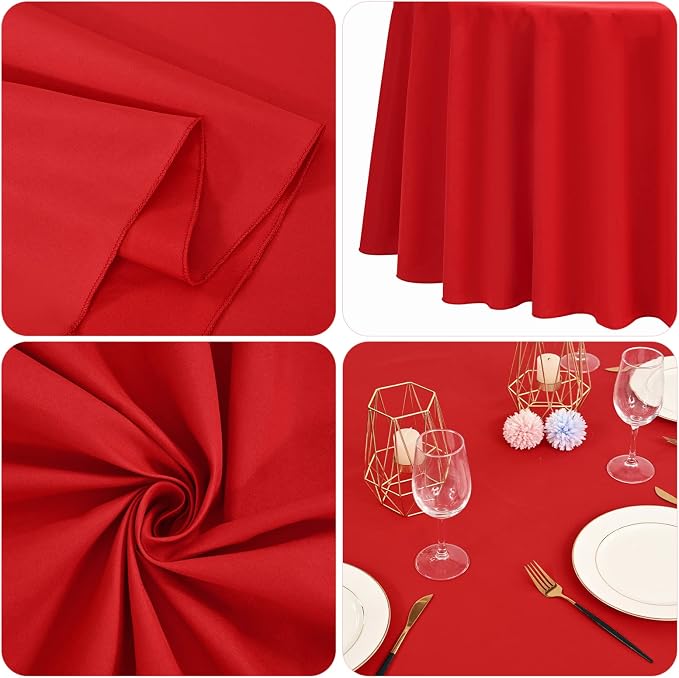 fani 8 Packs Red Round Tablecloth - 120 Inch, Premium Polyester Table Cloth for Round Tables, Washable Fabric Table Covers for Wedding, Party, Banquet, Dining Tables and Camping