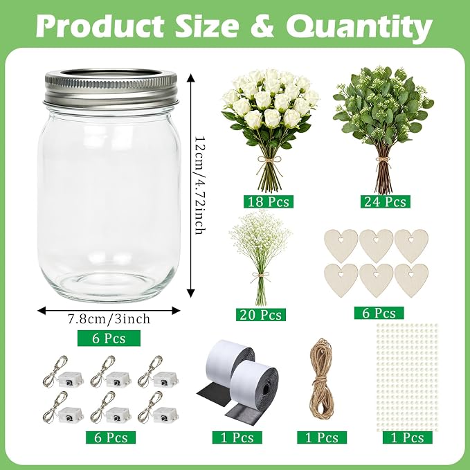 Cinrobiye 6 Sets Rustic Wedding Centerpieces for Tables with Mason Jars, White Rose and Eucalyptus Floral Arrangements, Bridal Shower, Baby Shower, Engagement Party and Farmhouse Table Decorations