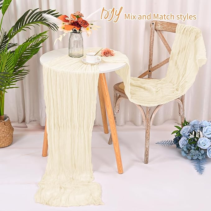 16 Pack Ivory Cheesecloth Table Runner 120 Inch 10FT Cream Boho Rustic Sheer Gauze Cheese Cloth Table Runner for Wedding Baby Shower Birthday Party Table Decor