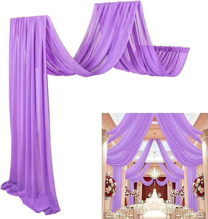 DUOBAO Lavender 5x20ft Chiffon Drapes | Elegant Sheer Wedding Backdrop Curtains | Perfect for Tent, Banquet Hall, and Photography