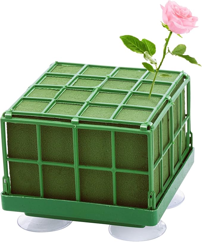 Lyellfe 8 Pack Square Floral Foam Cage, Floral Foam Blocks with Suction Cup, Flower Cage Arranger for Fresh Artificial Flowers, Table Centerpiece and Wedding Decor