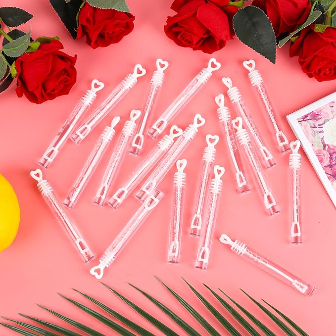 FOIMAS 40pcs Mini Wedding Bubble Wand,White Heart Bubble Wand for Guest Wedding Party Favor Bachelorette Party Valentines Day Party Decoration Supply