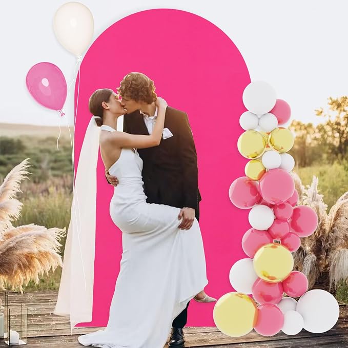 FUHSY Arch Covers Set of 3 Wedding Arch Stand Cover Hot Pink Arch Covers Stretchy Backdrop Round Top Chiara Backdrop Covers Arch Wall for Birthday Bachelor Bridal Shower Arbor Decor 6FT, 6.6FT, 7.2FT