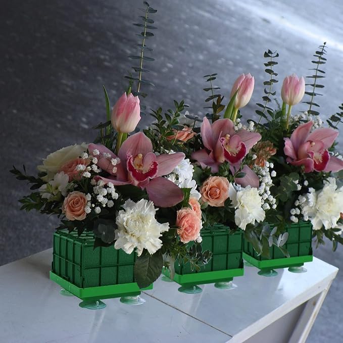 Boao 12 Pieces Floral Foam Cage Rectangle Flower Cage Holders with Floral Foam Flower Arrangement Supplies for Fresh Flowers Wedding Decorations 4.3 x 4.3 x 3.5 Inch