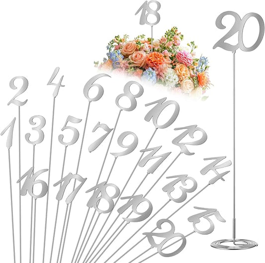 Novabright 20 Pcs Metal Table Numbers 1-20 Numbers for Wedding Reception, 10 Inch Stainless Steel Table Number Signs with Sturdy Holder Base for Banquet, Party, Restaurant & Event Decor(Silver)