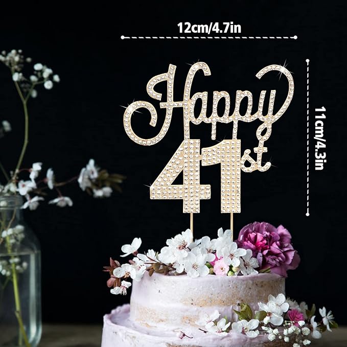LINGTEER Happy 41st Birthday Gold Rhinestone Cake Topper - Cheers to 41st Birthday 41 Years Old Anniversary Party Cake Centerpieces Topper Decorations Gift Sign.