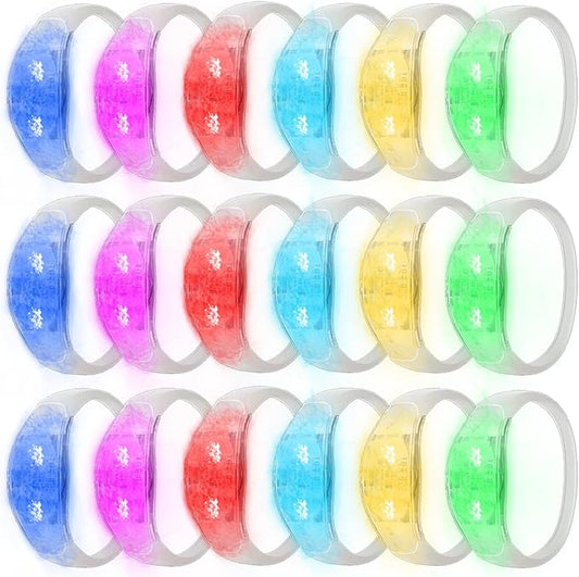 24 Pcs LED Glow Bracelets Sound Activated Led Flashing Bracelet Light Up Bracelets for Adults Glow in the Dark Party Supplies Birthday Carnival Concerts Events Christmas (6 Colors Changing, One size)