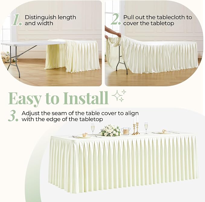 2 Packs Ivory Satin Tablecloths Rectangle 6FT, Glitter Fitted Stretch Table Covers Wrinkle-Free Floor Length Shimmer Table Skirt for Weddings Parties Baby Shower Banquets Vendor Events