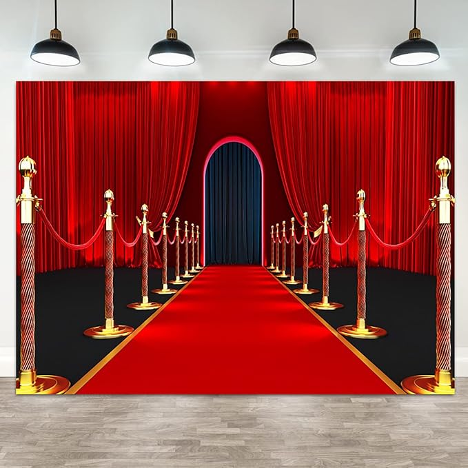 12x8ft Red Carpet Backdrop Red Curtain VIP Photography Background Arch Door Movie Night Activity Catwalks Stage Banner Decorations Baby Shower Kids Birthday Parties Wedding Photo Booth Prop