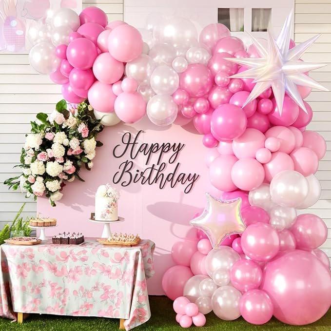 Pearl Pink White Balloon Arch Kit, Pearl Pink Pearl White Balloon Garland Kit with Star Balloon for Themed Birthday Wedding Baby Shower Gender Reveal Bridal Wedding Party Decoration