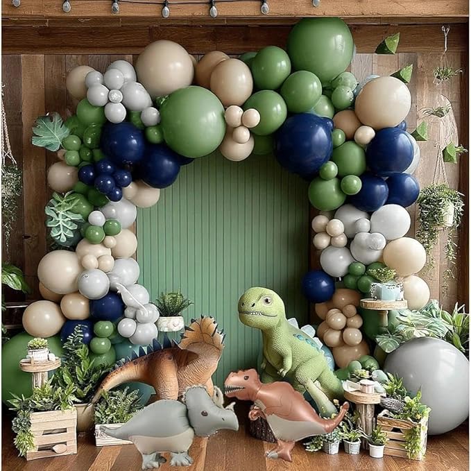 Navy Blue Green Balloon Garland Double Stuffed Sage Green Nude White Balloon Blue Tan Avocado Latex Arch Kit for Birthday Dinosaur Jungle Safari Wild Baby Shower Graduation Decorations