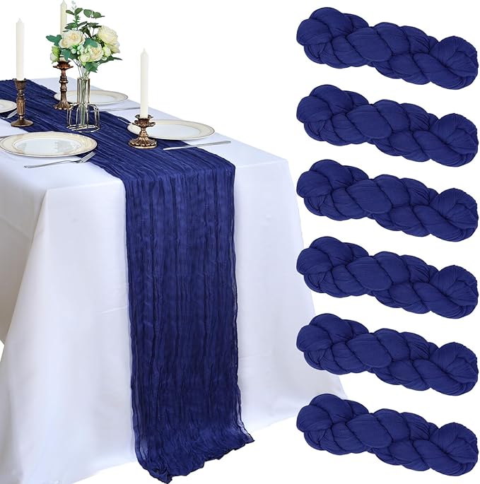 6 Pack 10FT Royal Blue Cheesecloth Table Runner 120 Inch Long Gauze Rustic Boho Spring Cheese Cloth Table Runner Sheer Fabric Decorations for Holiday Party Wedding Banquet Bridal Baby Shower Décor