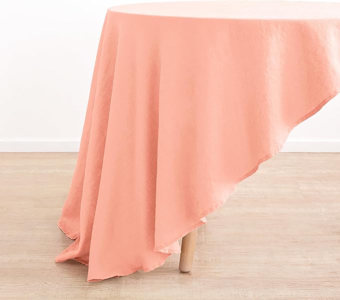Linen World Linen Tablecloth,100% French Flax Round Tablecloth 70" Inch,Washable Natural Table Cloth for Dining,Outdoor,Weddings and Restaurants,Decorative Christmas,Peach Pink