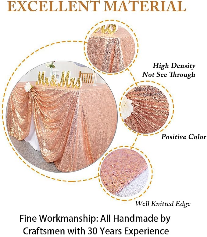 ShiDianYi Sequin Tablecloth 60x102-Inch,Rose Gold Tablecloth Elegant Shimmer Tablecloth for Parties Wedding Tablecloth Square Table Linens, Sparkly Table Cloth/Overlay