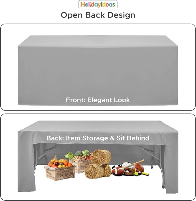 HolidayIdeas 4-Pack 6ft Open Back Fitted Tablecloths for Craft Shows Silver Gray