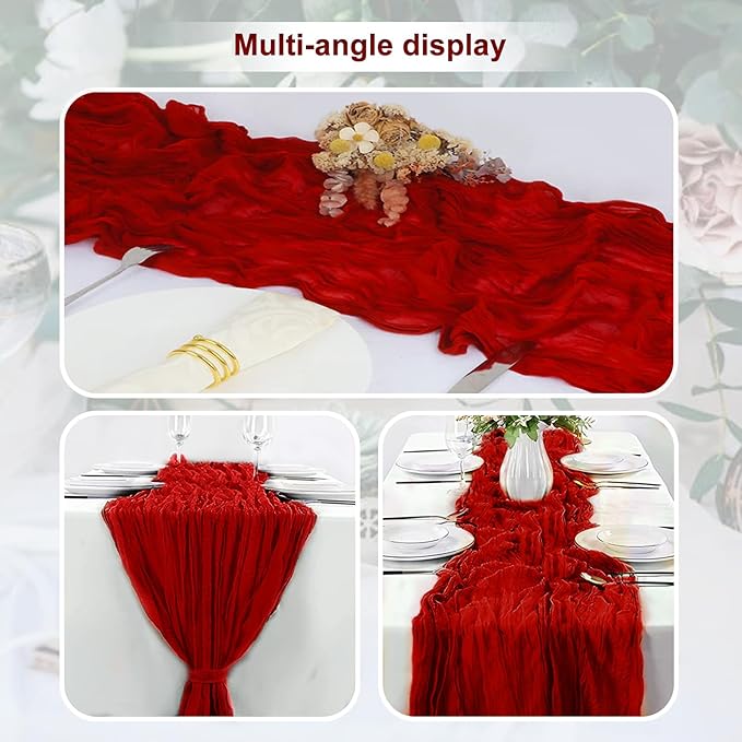 1 Pack Burgundy Cheesecloth Table Runner 35x120 Inch 10Ft Rustic Gauze Cheese Cloth Table Runner Sheer Cheesecloth Table Runners for Wedding Party Bridal Shower Decoration
