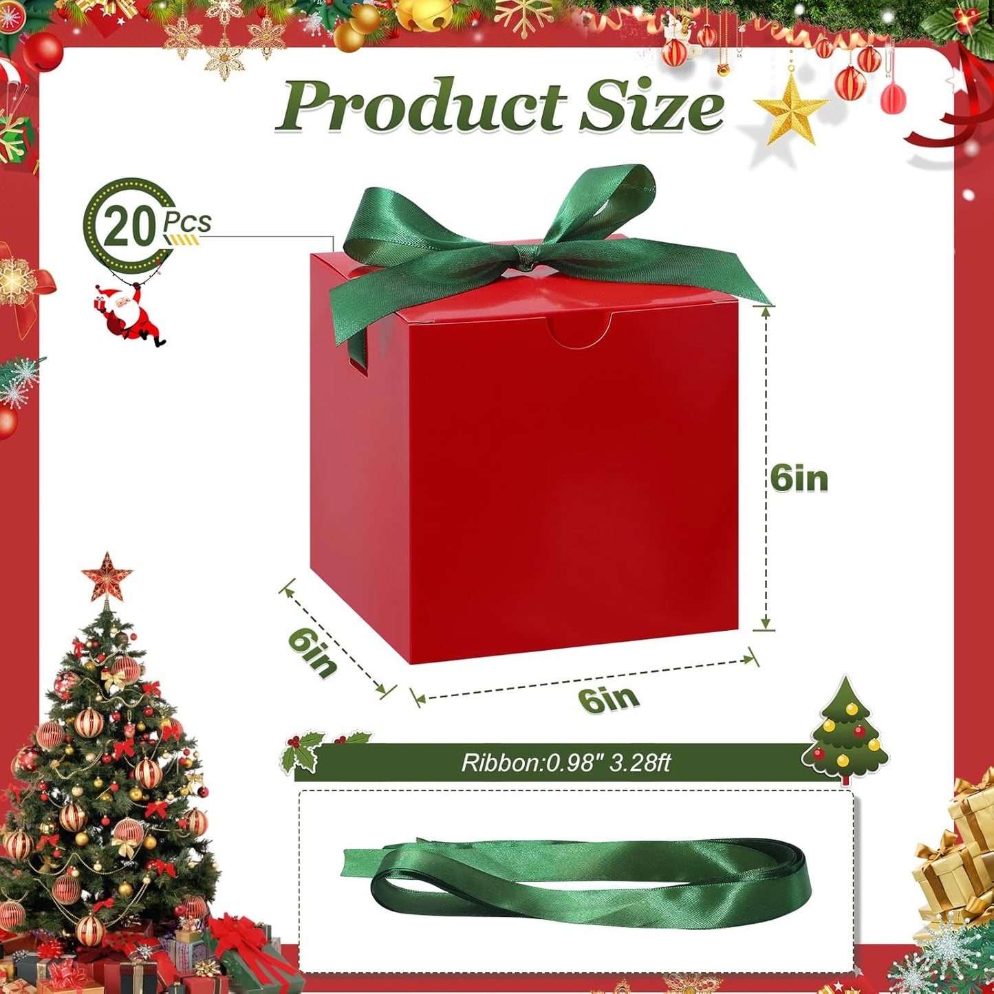 DOYIDE 20 Pack Small Gift Boxes, 6x6x6 Inch Red Elegant Paper Boxes with Ribbons, Christmas Gift Box Crafting, Wedding Party Favor, Cupcake, Candy, Bridesmaids Proposal Box