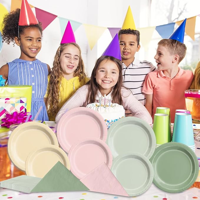 CMUSKO 150Pcs Dusty Pink Sage Green Plates and Napkins - Pink and Green Birthday Decorations Spring Tableware Serves 50 for Baby Shower, Bridal Shower, Wedding