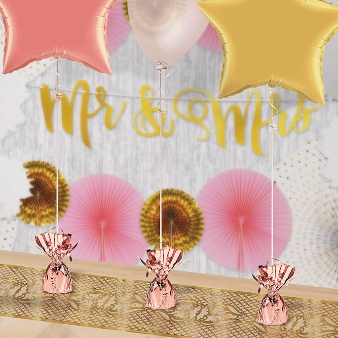 Beistle Metallic Wrapped Balloon Weight – 12 Pack, Rose Gold Balloon Centerpiece Bouquet Holders, Party Decoration Accessories for Birthdays, Weddings, Graduations, and Retirement Celebrations, 6 Oz